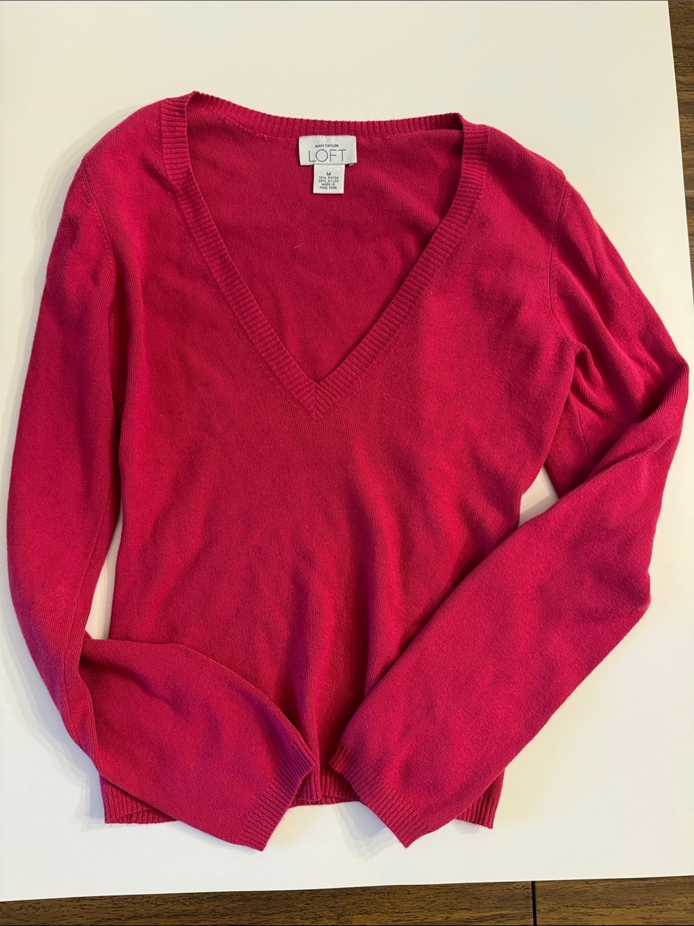LOFT V-Neck Sweater in Bright Fuchsia